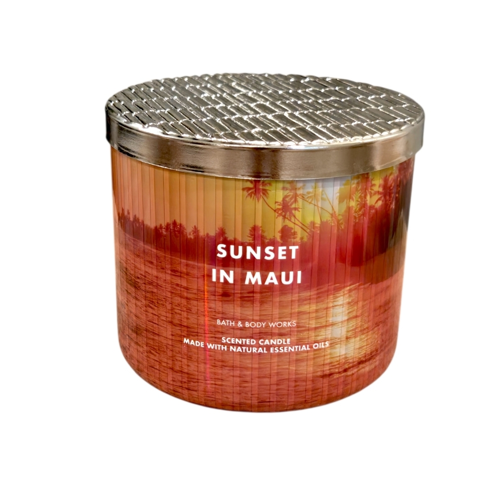 NWT Bath & Body Works Sunset In Maui 3 Wick Candle 14.5 Oz
